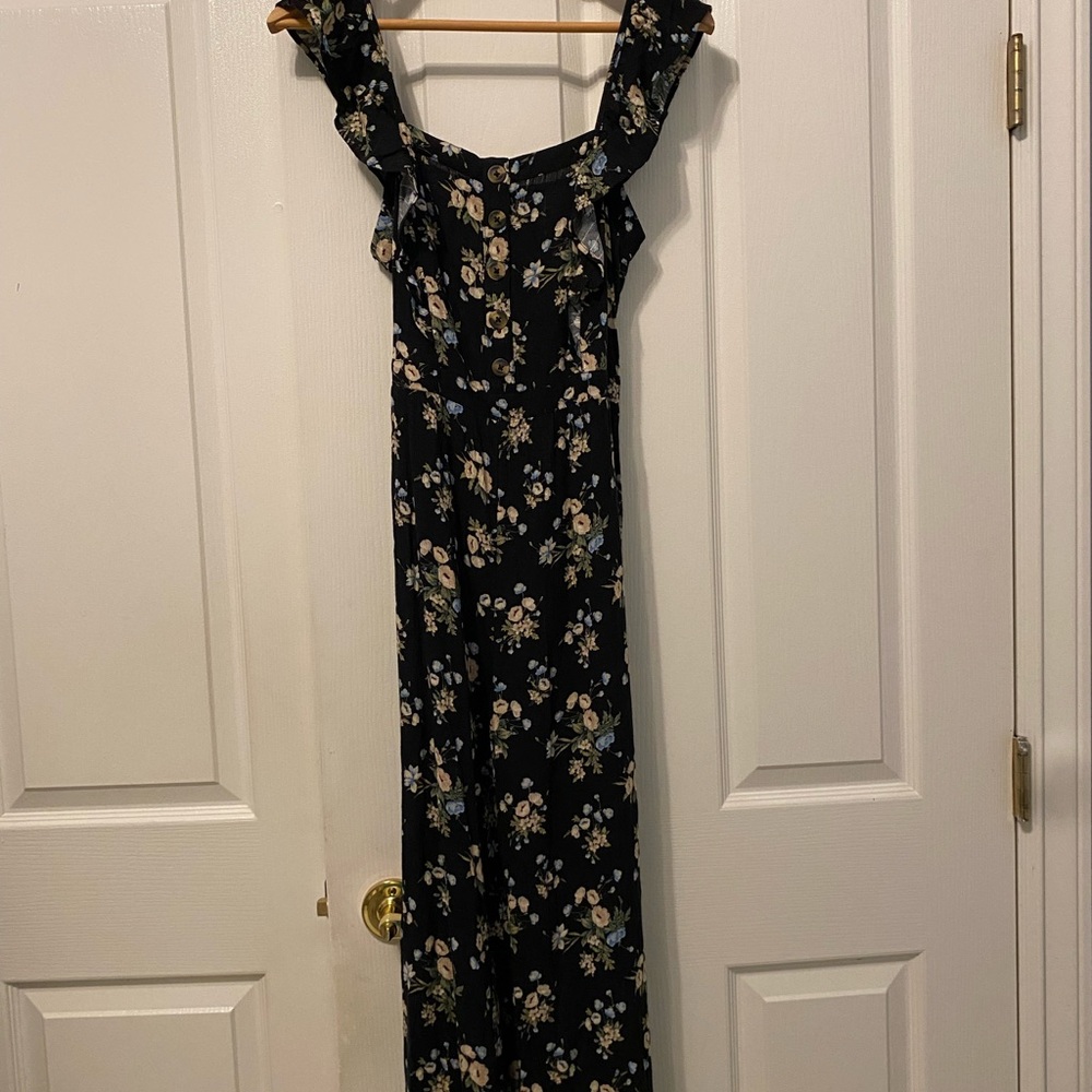 American Eagle Outfitters Women’s Black Floral Romper with Ruffles - Size M